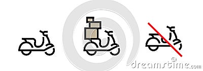 Set of motorcycle, full and ban delivery bike icons. Editable line vector. Vector Illustration