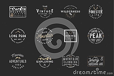 Set of mountain expedition badges, adventure labels. Vintage retro typography design Vector Illustration