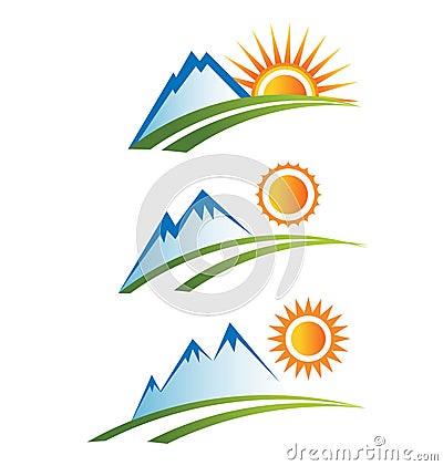 Set of Mountains road with Sun logo Vector Illustration