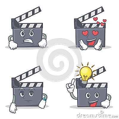 Set of movie clapper character with angry love waiting idea Vector Illustration
