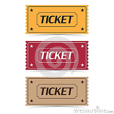 Set of movie ticket icons with shadow on a white background Vector Illustration