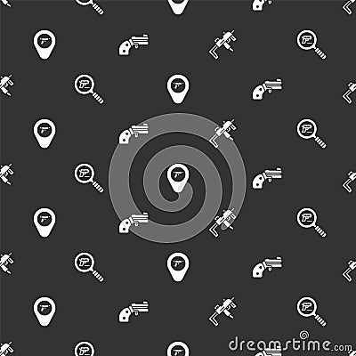 Set MP9I submachine gun, Pistol or search, Location with weapon and Small revolver on seamless pattern. Vector Vector Illustration