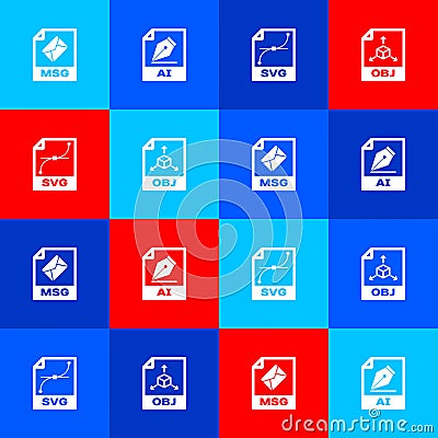 Set MSG file document, AI, SVG and OBJ icon. Vector Vector Illustration