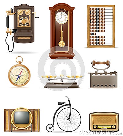 set of much objects retro old vintage icons stock vector illustration Vector Illustration