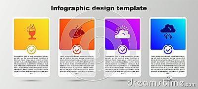 Set Mulled wine, Roasted turkey or chicken, Sun and cloud weather and Storm. Business infographic template. Vector Vector Illustration