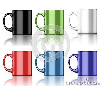 Set of multi-colored mugs Stock Photo