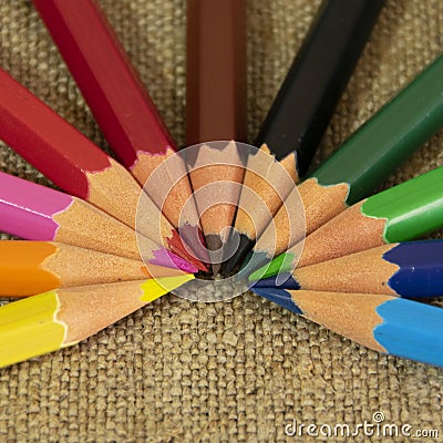 A set of multi-colored pencils designed for children`s creativity. Stock Photo