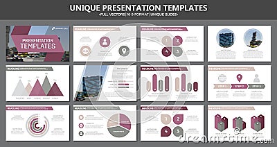 Set of multi colour elements for multipurpose presentation template slides with graphs and charts. Leaflet, corporate Vector Illustration