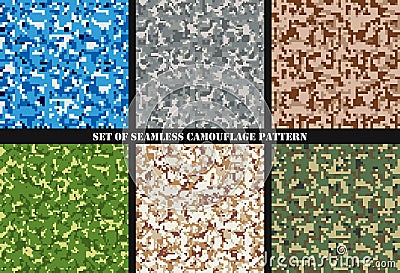 Set of Multicam Camouflage seamless patterns. Military background and texture. Camo clothes. Vector Illustration. Vector Illustration