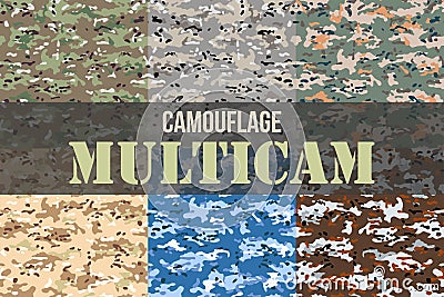 Set of Multicam Camouflage seamless patterns Vector Illustration