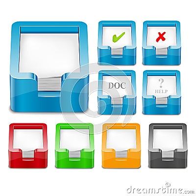 Set of multicolor 3D paper tray icons Stock Photo