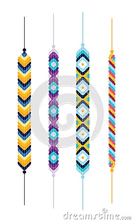 Set of multicolor friendship hippie bracelets Vector Illustration