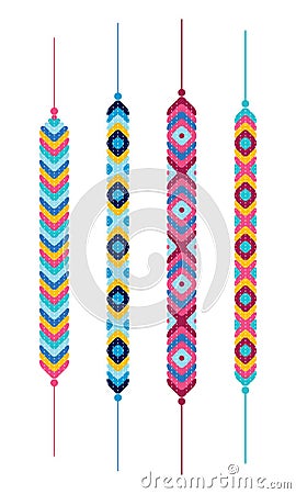 Set of multicolor friendship hippy bracelets Vector Illustration