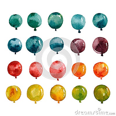 Set of multicolored balloons yellow blue green Cartoon Illustration