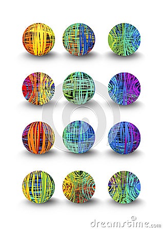 A set of multicolored balls in doodle design and shadow Vector Illustration