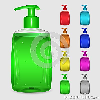 Set of multicolored bottles of liquid soap Stock Photo