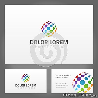 Set multicolored circle shape dots row global business card contact communications design vector Vector Illustration