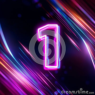 set of multicolored numbers with neon effect, 3d rendering, number one Stock Photo