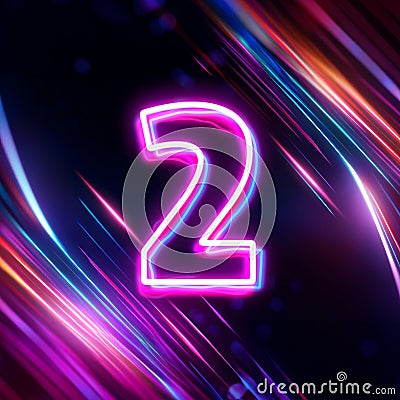 set of multicolored numbers with neon effect, 3d rendering, number two Stock Photo