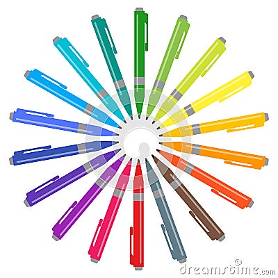 Set of multicolored pens placed in a circle Vector Illustration