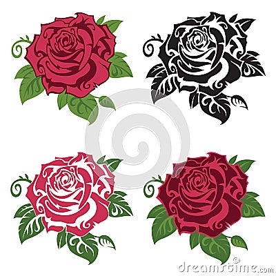 Set of multicolored roses Vector Illustration