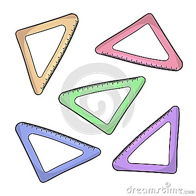 Set of multicolored School rulers, triangular ruler, cartoon vector Vector Illustration