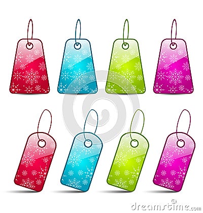 Set multicolored tags on white background Vector Illustration