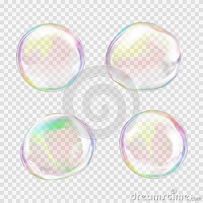 Set of multicolored transparent soap bubbles Vector Illustration