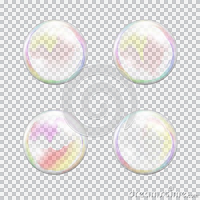 Set of multicolored transparent soap bubbles Vector Illustration