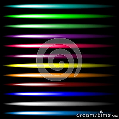 Set of multicolored vector luminous neon light glossy effects. user interface design. Futuristic bright light for game design, ban Stock Photo