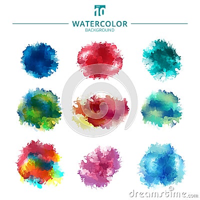 Set of multicolored watercolor paint stains and splatter isolate Vector Illustration