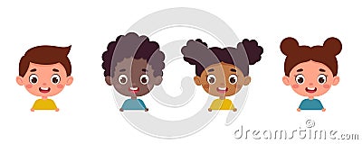 Set of multicultural kid boy and girl heads. Children peeking out. Cartoon child characters. Vector illustration Vector Illustration