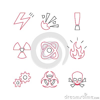 Set multiple color of Dangerous radiation warning icon flat desig Vector Illustration