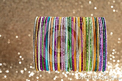 Set of multiple multi-colored bracelets Stock Photo
