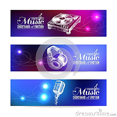 Set of music banners. Hand drawn illustrations and typography design Cartoon Illustration