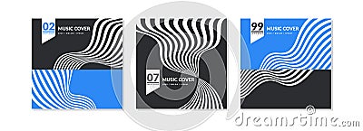 A set of music covers with abstract elements in a flat style. Template for the design. Vector Illustration