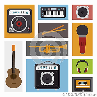 set the music industry devices isolated icon design Cartoon Illustration