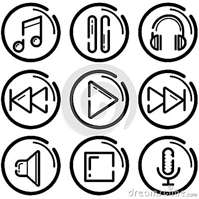 Set of music related vector line icons. Premium linear symbols pack. Cartoon Illustration