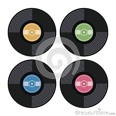 Set of music retro vinyl record flat icons. vector Vector Illustration