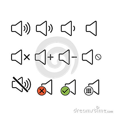 Set of music sound icon, audio volume symbol. Vector illustration graphic for app, web and media Vector Illustration
