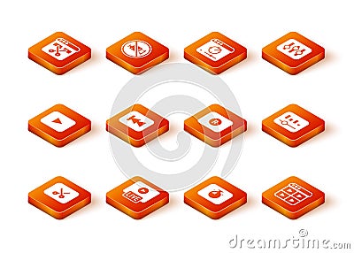 Set Music or video editing, Live stream, Play button, Rewind, Stopwatch, Record, playlist and equalizer icon. Vector Vector Illustration