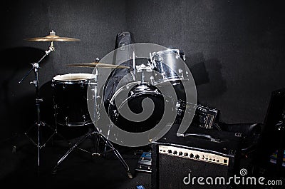 Set of musical instruments in club Stock Photo