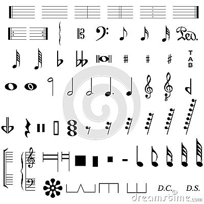 Set of musical symbols , Elements of musical symbols, icons and annotations. Vector Illustration