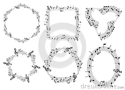 Set of musical vector frames with music notes Vector Illustration