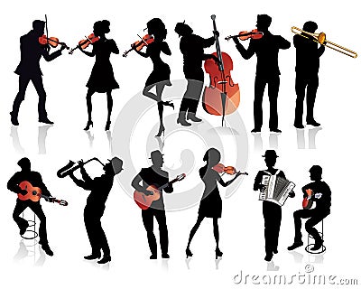 Set of musicians silhouettes Vector Illustration