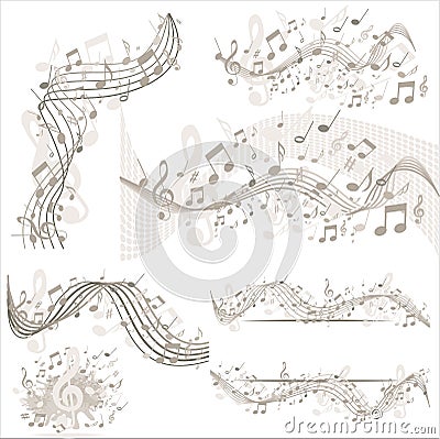 Set of musik backgrounds with notes Vector Illustration