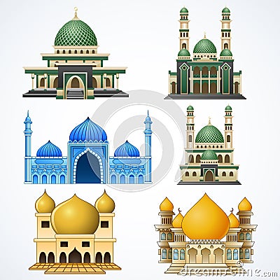 Set of muslim mosque isolated on white background Vector Illustration