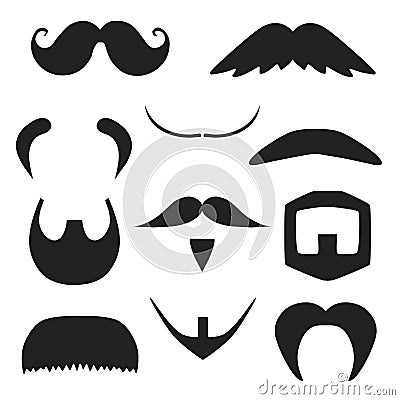 Set of mustache and beard silhouettes Stock Photo
