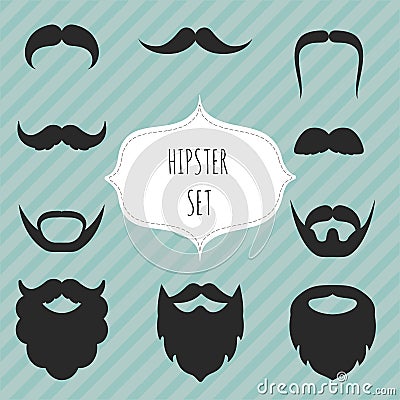 Set of mustaches and beards vintage elements Vector Illustration