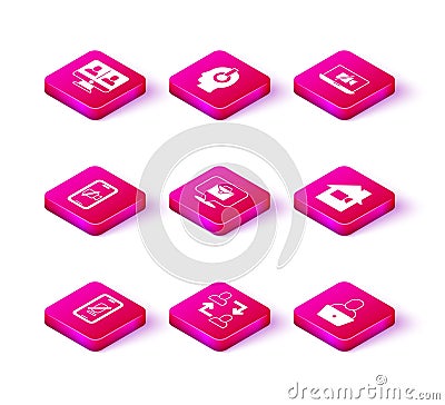 Set Mute microphone on mobile, Project team base, Video camera Off, Online working, Freelancer, home, laptop and icon Vector Illustration